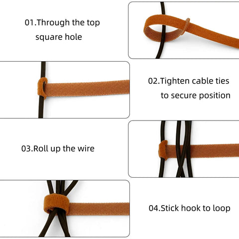 Must Have 150 Piece Cable Tie Set With 4 6 8 10 Inch Reusable Hook And Loop Wire Straps in use with detailed instructions.