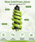 GVODE Electric Cold Press Juicer Masticating With Dual Feed Chute 700W Powerful Motor Ultra Quiet Design showcasing slow juicing technology.