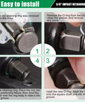 Image showing step-by-step installation of 20 Pack 3/8 In Impact Wrench Friction Retaining Ring Kit With O Rings and Anvil Socket.