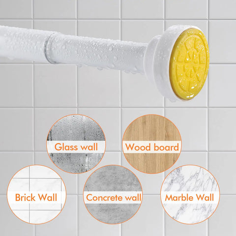 Adjustable Shower Curtain Rod No Drill Tension Mount Stainless Steel 31-80 Inch with end cap on various wall types