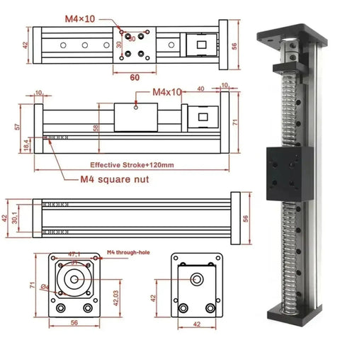 Get Your Hands On This Slick XYZ Shaft Linear Guide Slide Table Featuring SFU1605 Or 1610 Leadscrew Motion For Smooth Slideways Plus A Killer 12N Meter Motor Kit With Ball Screw Setup Perfect For DIY Hacking And Pro Projects dimensions illustration with effective stroke details