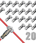 3 Way T Tap Wire Connectors For 18 22 AWG Wires Solderless No Stripping Quick Splice, set of 20 with close-up and wire connection.