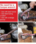 Beefy Heavy Duty 11.8 Inch Gland Nut Wrench Set Adjustable Spanner for hydraulic cylinders in use with steel tubing and hammer.