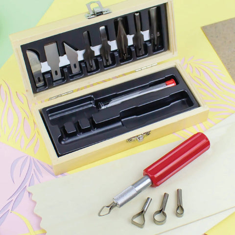 14 Piece Woodworking Set With K5 Handle, Assorted Blades, Gouges And Routers, Handy Storage Case, Pro Grade Craft Knife Kit
