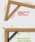 Comparison showing wooden structure with and without Heavy Duty Pergola Brackets Kit 8Pc Steel Corner Connectors 45 Degree Angle Supports For Wooden Structures Like Treehouses Gazebos Patios Cabins And Decks Built To Last In Any Weather Tough As Nails Rust Resistant Outdoor Build highlighting stability and durability.