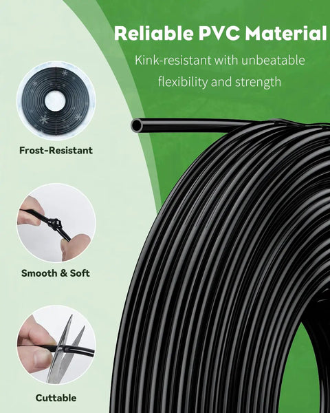 200 Ft 1/4 Inch Drip Irrigation Tubing Blank Distribution Tube PVC for garden watering system roll, frost-resistant, cuttable