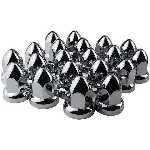 33mm Chrome Lug Nut Covers Push On For Semi Trucks ABS Chrome Plastic Bullet Flanged Lug Nut Covers Pack Of 20