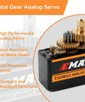 ES08MA II 12g Mini Metal Geared Analog Servo for RC Cars and Helicopters, highlighting high-performance metal gears.