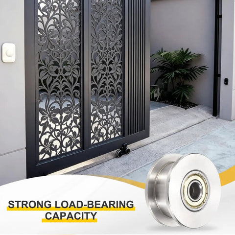 Heavy Duty H Groove Pulley Wheel 10X48X6MM Sleek 201 Stainless Steel Cable Reel on sliding gate track system.