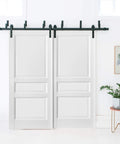 Solid Wood Interior Barn Bypass Sliding Doors With Hardware White 84 By 96 Inches No Glass Classic Style Set Of Two Slabs And Rails Ready To Install Setup Included