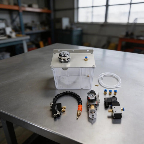 Heavy Duty 3L Machine Tool Cooling Sprayer With Solenoid Valve And Adjustable Coolant Pump showing components and tank assembly.
