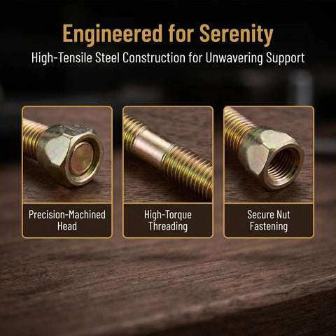 Heavy Duty Hanging Screws M10 Kit showing high-tensile steel construction, precision-machined head, and high-torque threading