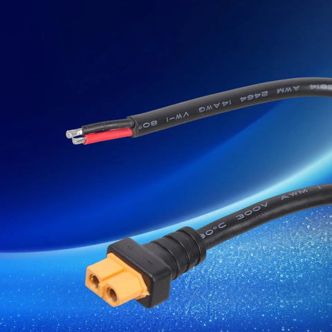 XT60 Cable With 14AWG 2 Pin Female Connectors For Drones, Solar Panels And Power Stations showing PVC coated wire and connectors