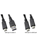 USB Type-C to USB 3.0 and USB-C to USB Type-C cables for connecting devices, showcasing different plug types.