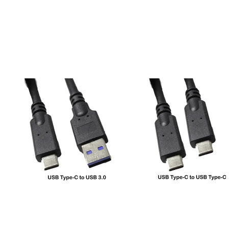 USB Type-C to USB 3.0 and USB-C to USB Type-C cables for connecting devices, showcasing different plug types.