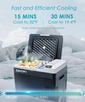 Portable 32 Quart 12 Volt Car Refrigerator And Electric Cooler Built Tough for Weekend Warriors with fruits inside.
