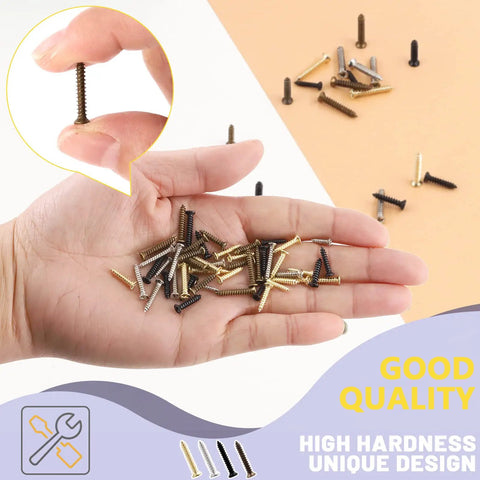 Heavy Duty Assorted Wood Screws Kit With Six Precision Sizes For Badass Diy Workshops Featuring Slick Self Topping Flat Head Fasteners in hand.