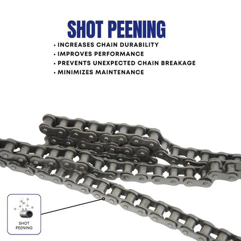 ANSI 40 Roller Chain 3 Ft With 2 Connecting Links And 1 Offset Link - Heavy Duty 0.5 Inch Pitch, Heat Treated Pins, Shot Peening Benefits