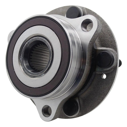 Front Wheel Bearing And Hub Assembly For Hyundai Kona Featuring Rock Solid OE Design, metal housing with sealed bearing, close-up view.