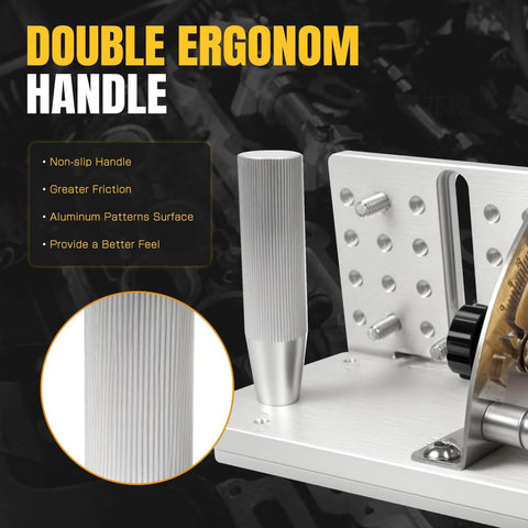 Beefy Belt Grinder Knife Jig With Adjustable Sharpening Locator highlighting the aluminum double ergonomic handle for better grip.
