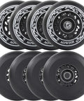 68Mm Inline Skate Wheels Set For Outdoor Asphalt, 90A Hardness With ABEC-9 Bearings And Floating Spacers, durable black color, pack of 8