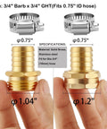 Brass Garden Hose Repair Kit With Clamps For Three Quarter Inch Hoses Barb To Garden Hose Thread Fittings Includes GHT Male.