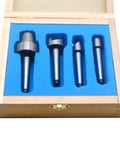 Badass Wood Lathe Drive Center 4 Piece Set With 1MT Mount featuring metal drive centers displayed in a wooden case.
