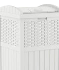 Hideaway Outdoor Trash Can With Lid 30 Gallon White Decorative Wicker Style Bin Made From Weather Resistant Resin That Hides Trash On The Patio Or Yard