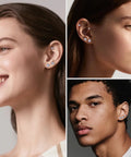 Legit Hella Comfortable Titanium Flat Back Screw On Stud Earrings For Men And Women in two models showcasing four pairs with cz stones.