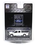 Ford F250 Super Duty 2004 Diecast Crew Cab Pickup Truck White 1 64 Scale Display Model in packaging with chrome accents.