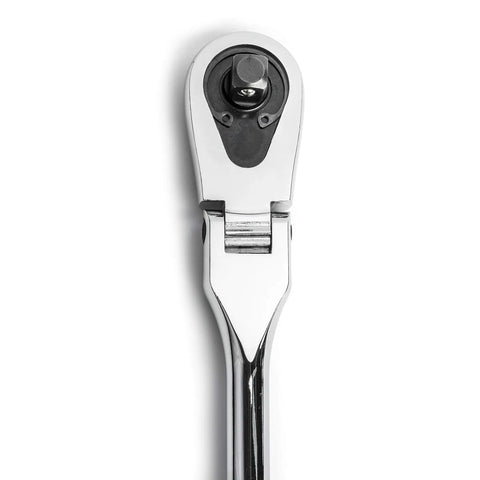 1/2 Inch Drive 84-Tooth Flex Head Teardrop Ratchet 17 Inch Long With Enclosed Head, bright chrome finish, top view