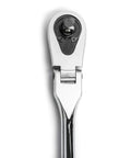 4 Piece Flex Handle Ratchet Set With 84 Tooth Ratchets, low profile teardrop head, flush on off switch, bright chrome finish