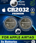 Premium 2 Pack CR2032 Battery Top Shelf Replacement For Apple AirTag Dead Reliable 3V Lithium Power Cell packaging with two batteries.