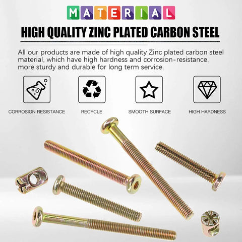 Zinc Plated M6 Hex Socket Head Cap Screws Kit with beefy barrel nuts, assorted sizes, carbon steel, for sturdy furniture assembly