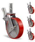 Heavy Duty 8x2 Inch Scaffolding Wheel Set Of 4 With 4400 Lb Capacity, Polyurethane On Steel Wheels, Locking Stem Casters With Brakes