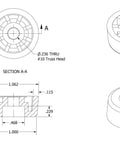 Technical drawing of Ultra Super Soft Round Rubber Feet Bumps.437 H By 1.062 D Heavy Duty Furniture Glides for mounting.