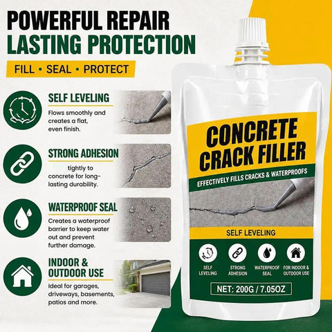 Self Leveling Concrete Crack Filler Waterproof Cement Sealant 200g pouch for patching cracked walkways, steps, and patios.