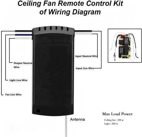 Wiring diagram for WiFi Universal Ceiling Fan Light Remote Control Kit With Built In Mute And Timer No Fuss App Control Alexa Compatible