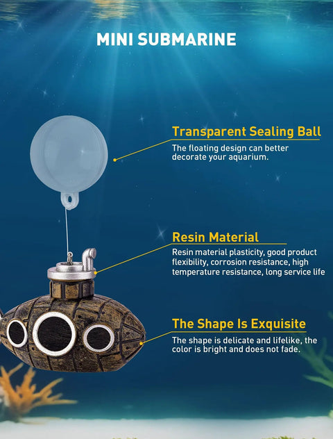 Mini Floating Submarine Fish Tank Decor Dope Resin Eco Friendly Vintage Underwater Aquarium Accessory with floating ball