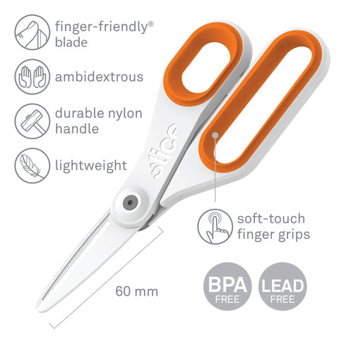 Ceramic Safety Scissors With Finger Friendly Edge And Rounded Tips Heavy Duty Office Shears, 1-Pack, visible with handle features and labels.