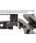 Close-up of Invisible Concealed Hinges 3 Pack 43mm 180 Degree Zinc Alloy Cross Hinge, black nickel finish, smooth surface.