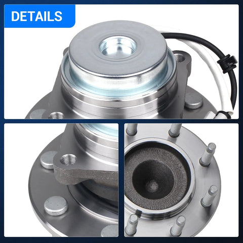 Close-up of Front Wheel Bearing And Hub Assembly Set Of 2 For 2003 To 2017 Chevy Express 2500 3500 4500 And GMC Savana 2500 3500 4500 With 8 Lugs And ABS Heavy Duty Easy Install Replacement showing details