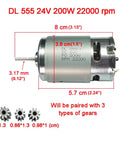 Diagram of 24V 555 22000RPM High Speed Electric Motor for Ride On Cars Upgrade DC Drive Engine Replacement with gear options