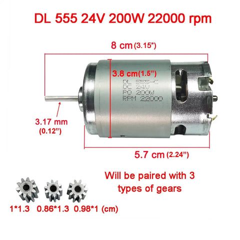 Diagram of 24V 555 22000RPM High Speed Electric Motor for Ride On Cars Upgrade DC Drive Engine Replacement with gear options
