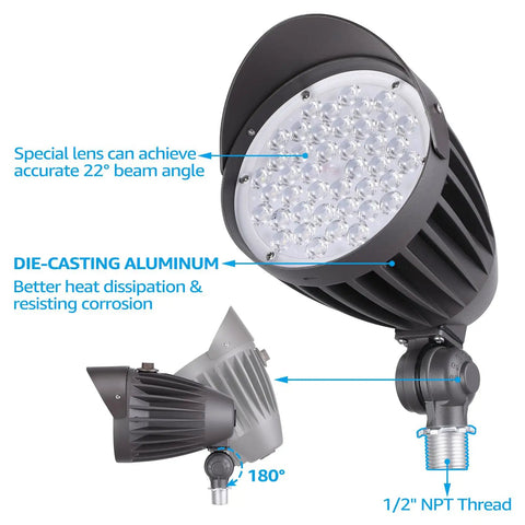All In One Versatile LED Bullet Flood Light With 20W 30W 40W Options, 3CCT 3000K 4000K 5000K, 4880 Lumens, showing knuckle mount