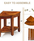 Teak Corner Shower Bench 18 Inch With Storage Shelf For Inside Shower Waterproof Teak Bath Chair Non Slip Drainage
