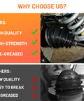 Comparison of Rear CV Axle Shaft With Wheel Bearing For Polaris Ranger RZR S 800 2009 2014 And RZR 4 800 2010 2014 Not Fit RZR 800 ATV Replacement 1332638 1332883 Direct Fit With Durable Construction, showing high quality and pre-greased product vs low quality alternative.