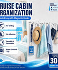 Boss Grade Magnetic Hooks 10 Pack Silver 30lb Grip Cruise Ship Essentials Refrigerator Wall Mount Organizer Clips No Drilling Needed For Easy Travel Hack Or Home Organization Setup, shown in cabin with hats and towels.