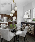 Dope Mid Century Modern Pendant Lighting Four Light Globe Chandeliers With White Opal Glass Shades And Brass Finish For Living Room Dining Area Kitchen Island