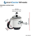 Heavy Duty Retractable Leveling Caster With 2 Inch Nylon Wheels That Roll Smooth And Ratcheting Stemless Build For Lock Tight Equipment Stabilization In Classic Ivory Job Site Gear, showing detailed measurements.